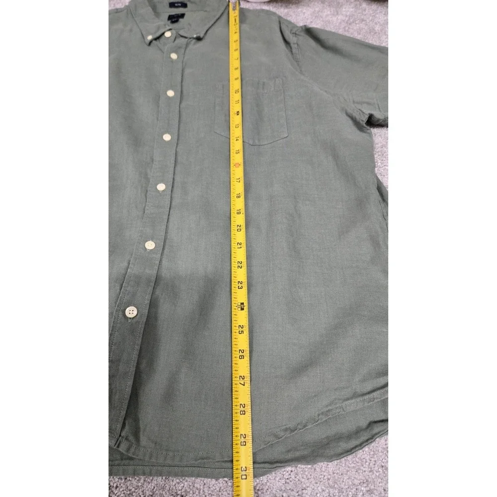 J.Crew Slim Button Down Short‎ Sleeve Shirt Linen Cotton Olive Green Men's XXL